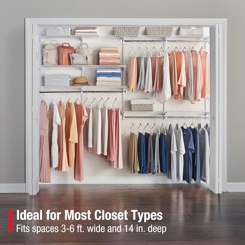 Rubbermaid Configurations Deluxe Custom Closet Kit 4-8Ft. Adjustable Metal Wire Shelving White Finish Expandable Organization System Hardware Included for Home Closet/Pantry/Laundry/Mudroom - Image 2