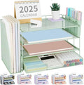 OPNICE Desk Organizer, 4-Tier Desktop File Organizer with Drawer and Pen Holders, Office Desk Accessories, File Sorters, Workspace Organizers for Office Supplies(Green) by OPNICE