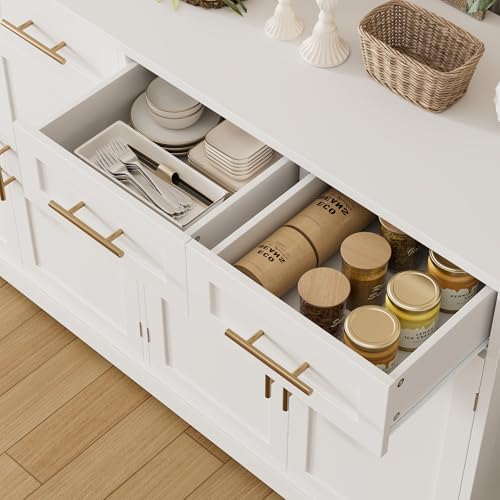 HOSTACK 60" W Sideboard Buffet Cabinet with Storage, Kitchen Cabinet, White - Image 6