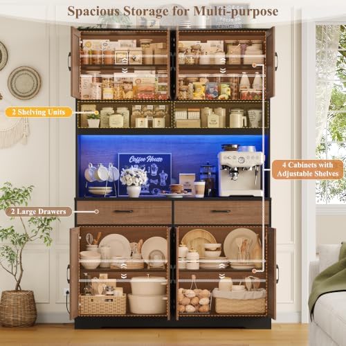 HOSTACK 75" Tall Kitchen Pantry Storage Cabinet, 45" W Hutch, Brown/Black - Image 5