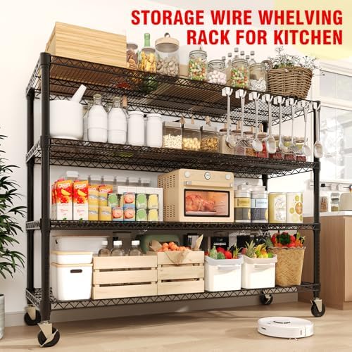 59" W Storage Shelves 2640LBS Heavy Duty Garage Shelving Units with Wheels and Adjustable Shelf, 4-Tiers Wire Shelving Rack for Garage Pantry Kitchen Warehouse Industrial - Image 6