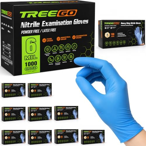 TREEGO Blue Nitrile Gloves, Medium, 6 Mil Medical Exam Gloves, 1000 Count by Treego