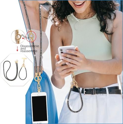 Crystal Phone Strap Crossbody Rhinestone Anti Theft Layered Strap Crossbody Cell Phone Neck for Women (Black) - Image 3