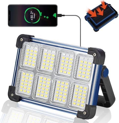 120W Solar Rechargeable Work Light, 144 LED Portable Flood Light with Stand, IP66 Waterproof 4 Modes LED Job Site Lighting Flashlights for Mechanic Camping Fishing Car Repair - Image 2