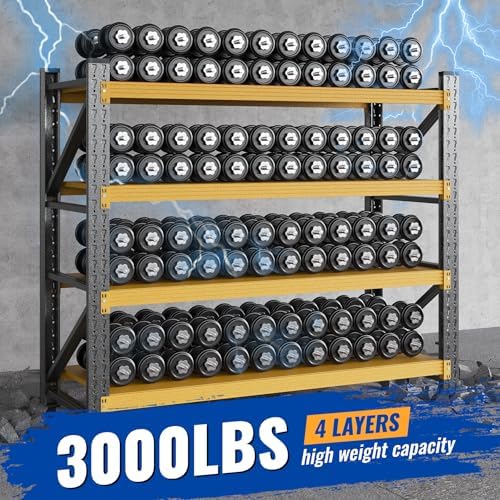 BYBYNSOE 48" W Storage Shelves 3000lbs Garage Metal Shelving Heavy Duty Garage Shelves Adjustable Storage Shelves for Industrial, Factory (Black Yellow, 48" W X 24" D X 69" H) - Image 3