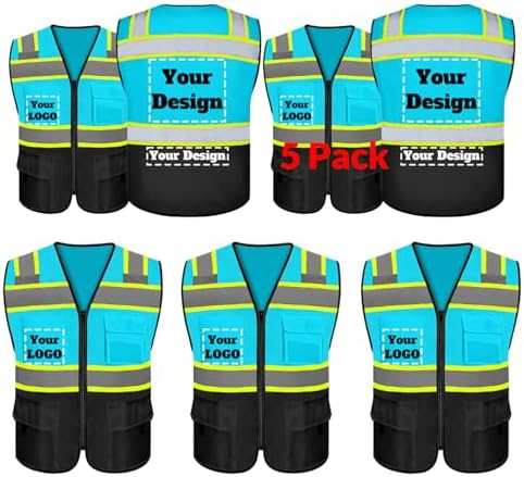 Safety Vest Customize Logo with 5 Pockets & Zipper Reflective High Visibility Vest Class 2 Outdoor Workwear by evershare