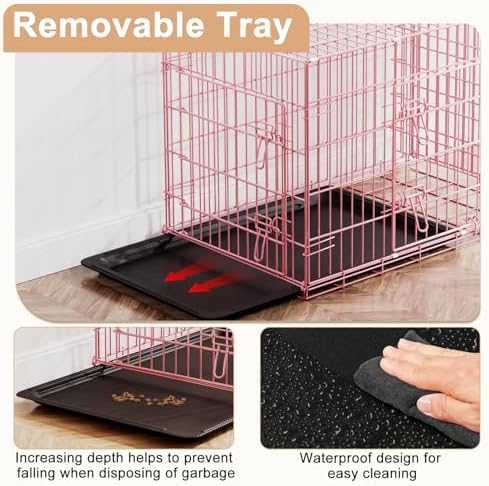 FDW | 36" Foldable Metal Dog Crate | Pink | Cage for Medium Dogs - Image 4