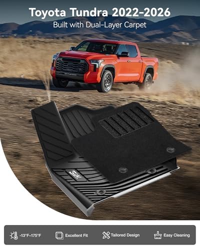 3W Floor Mats Fit 2022-2026 Toyota Tundra CrewMax Cab, TPE All-Weather - Image 2