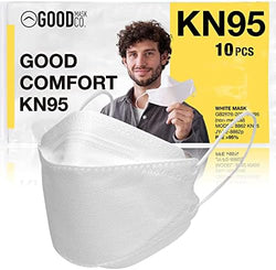 Good Mask Co. Good Comfort KN95 Face Mask, Disposable KN95 Face Mask, Folding, Filter Efficiency =95%, Comfortable Face Masks, Bulk Face Masks (10 Pack of Masks, White) by TheGoodMaskCo