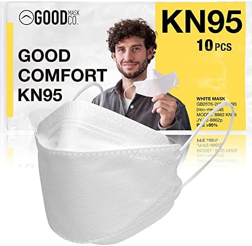 Good Mask Co. Good Comfort KN95 Face Mask, Disposable KN95 Face Mask, Folding, Filter Efficiency =95%, Comfortable Face Masks, Bulk Face Masks (10 Pack of Masks, White) by TheGoodMaskCo