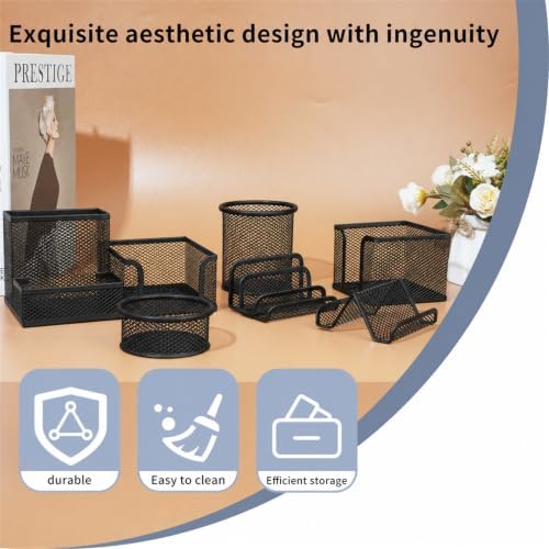6 Pack Mesh Metal Desk Organizer Office Stationery Storage Set - Image 4