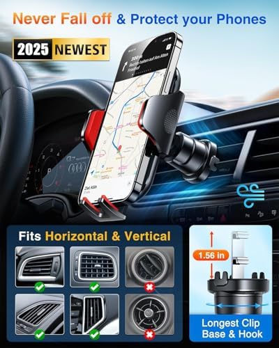 VANMASS Car Phone Holder Ultimate Military-Grade Strongest Suction & Clip Windshield Dash Best Strongest Cell Phone Automotive Dash Gauge Accents for iPhone 18 Pro Max 17 16 15 14 Red - Image 5