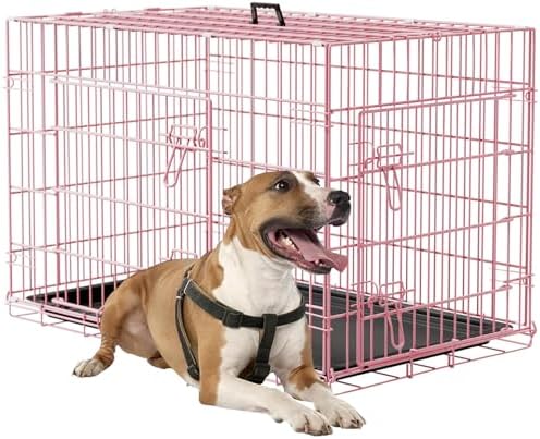 FDW | 36" Foldable Metal Dog Crate | Pink | Cage for Medium Dogs by FDW