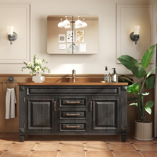 32x24 in Brushed Gold Double Door Medicine Cabinet with Mirror, Gold - Image 6