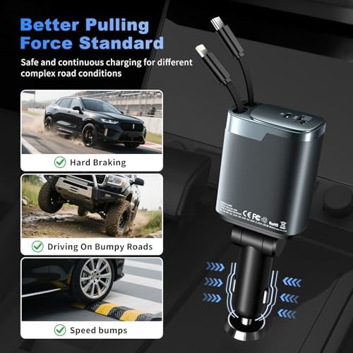 2 Pack 84W Retractable Car Charger, 4-in-1 Car Adapter USB C Fast Charging - Image 5