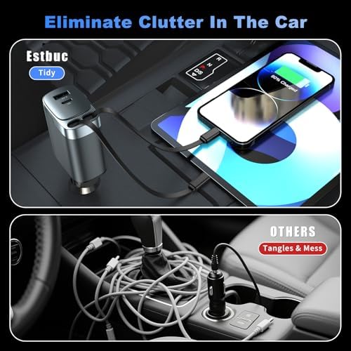 2 Pack 84W Retractable Car Charger, 4-in-1 Car Adapter USB C Fast Charging - Image 4