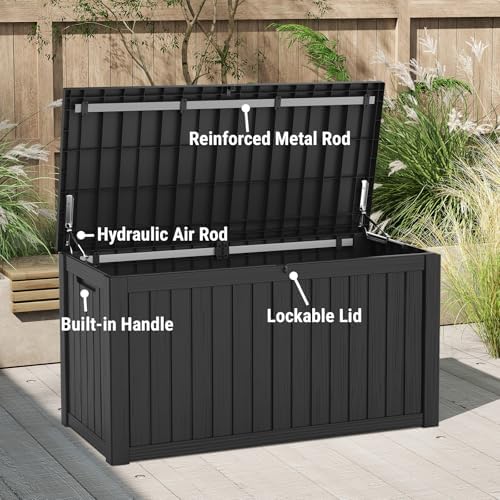 Mars Villa 180 Gallon Outdoor Storage Box, Deck Box Waterproof, Black - Image 4