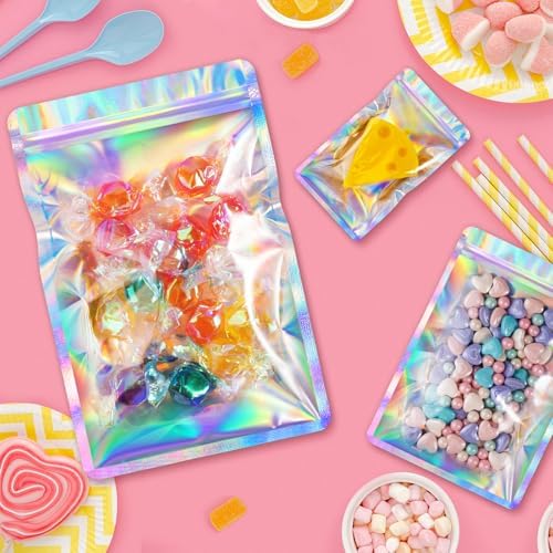 FUNFERY 100 Pack,Round Corner Clear Window Smell Proof Holographic Bags - Image 3