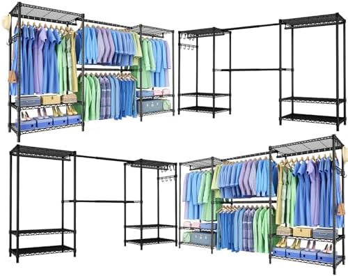 Clothing Rack for Hanging Clothes: Heavy Duty Clothes Rack, 71.5-91" W Expandable Large Closet Storage System with Shelves, 1280 lbs Freestanding Modular Wardrobe Organizer, Black, 4PCS by Mapleyard
