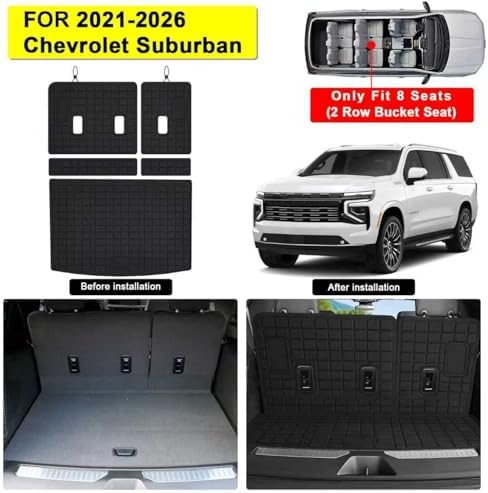 Floor Mats & Cargo Mat Mat & Backrest Mat for 2021-2026 Chevy Chevrolet Suburban 8 Seats Accessories-2 Row Bench Seat/GMC Yukon XL/Cadillac Escalade esv (Non Short) Car Floor Liners - Image 2