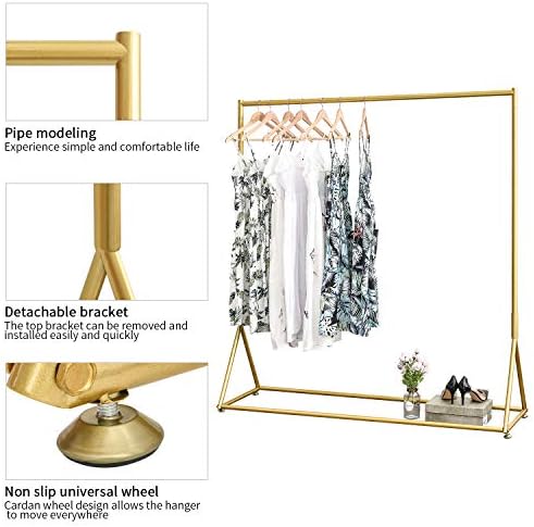 Gold Pipe Clothing Racks Freestanding, Modern Metal Clothes Rack Heavy Duty, Easy Assemble Clothing Rack for Hanging Boutiques and Bedroom 59" L - Image 3