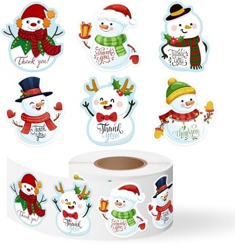500 Pcs Christmas Snowman Thank You Stickers Roll Xmas Winter Holiday Adhesive Labels Tags for Supporting My Small Business Envelope Seals Shop Cards Handmade Crafts Party Favors Gift Packing Wrapping by Kirako