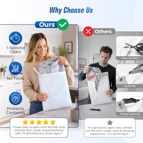 Fuxury Poly Mailers 12x15.5 300PC (Upgraded Version) Shipping Bags for Clothing with Easy-Open Tear Strip & Hangable for Easy Use, Self-Seal Shipping Envelopes Mailing Bags for Small Business in White - Image 4