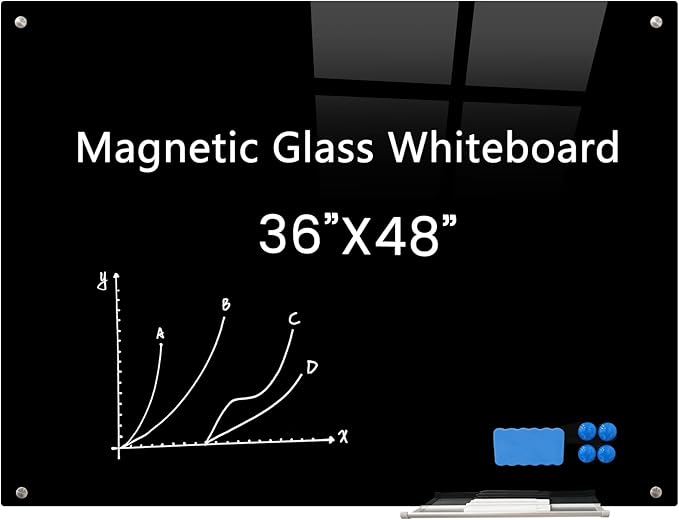 Magnetic Glass Black Board 48"x36" Glass Dry Erase Blackboard Tempered Glass by Unknown