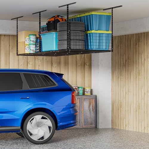 Soywey 3 x 8FT Overhead Garage Storage Rack,Adjustable Ceiling Storage Racks,Garage Shelving Heavy Duty Storage Organizer System With Sidebar,Load 600LBS Weight - Image 6