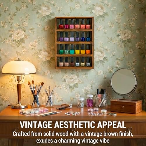 MyGift Dark Wood Essential Oil Holder Rack, 24 Bottle Wall Display Shelf - Image 5