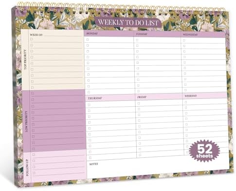 Weekly To Do List Notepad with 52 Undated Sheets（8.5"×11"）- Undated Weekly Planner Notepad for Office Desk Accessories and Supplies - Twilight Garden by Zotia