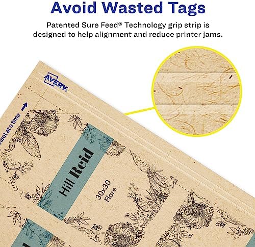 Avery Kraft Brown Banner Tags, Sure Feed Technology, 2" x 3.5", Laser/Inkjet Printable, 64 Total, Strings Included, Also Great for Gifts and Favors (80516) - Image 2
