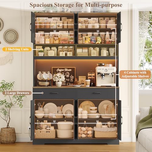 HOSTACK 75" Tall Kitchen Pantry Storage Cabinet, 45" W Hutch Cabinet, Black - Image 6