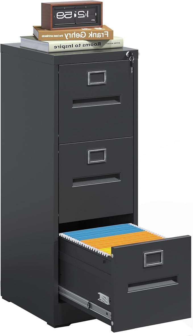 Black Metal File Cabinet with 3 Drawer, Vertical File Cabinet with Lock by IKIMIMetalFurniture