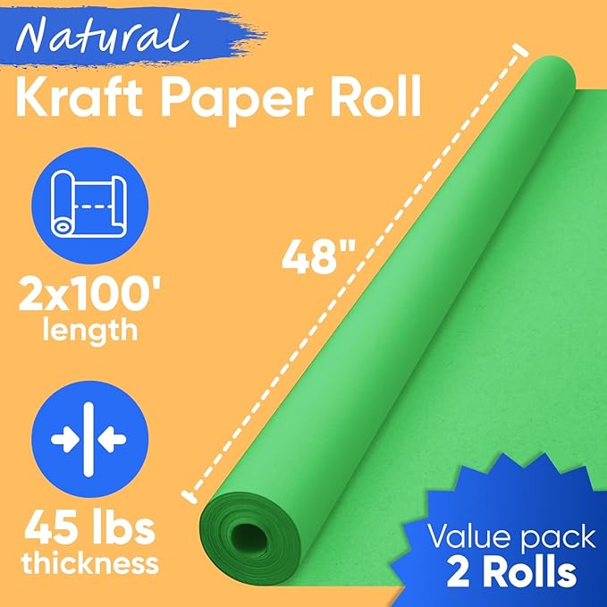 48" x 1200" Green Kraft Paper Roll, 45 lbs Thickness, Made in USA Colored Craft - Image 3