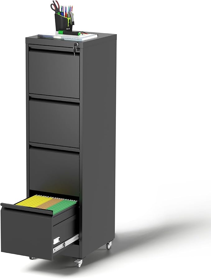 4 Drawer Mobile File Cabinet, Under Desk File Cabinet, Metal Filing Cabinets by VIYET