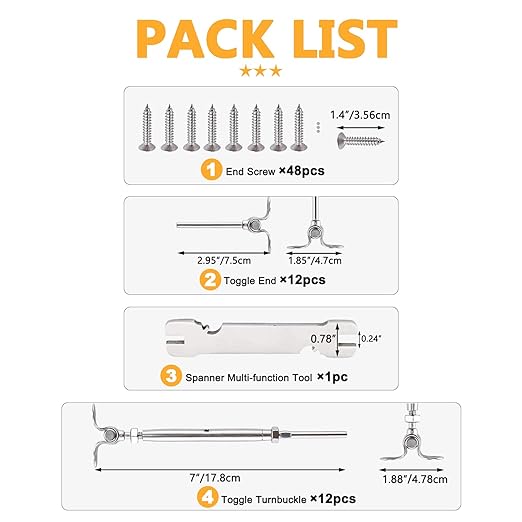 WAYSKA 12 Pairs T316 Stainless Steel Cable Railing Kit Fit 3/16" Stainless - Image 6