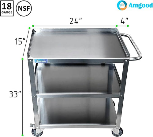 15 in. Wide X 24 in. Long X 33 in High | 3 Shelf Metal Utility Cart on Wheels - Image 2