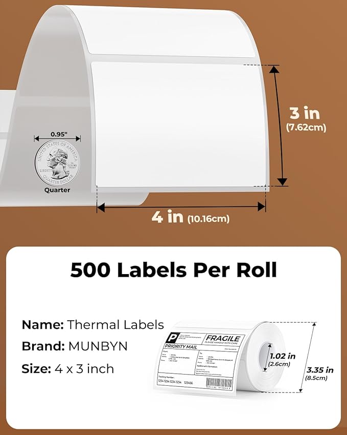 MUNBYN 4” X 3” Direct Thermal Labels, Strong Adhesive, Labels Paper - Image 2