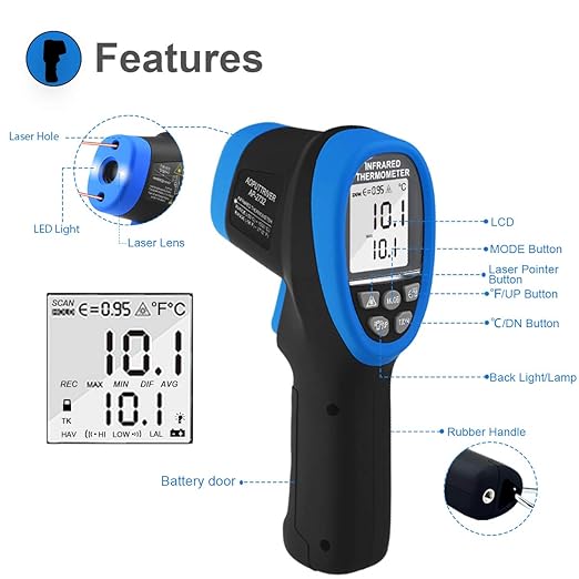 High Temp Infrared Thermometer -58℉~2732℉ Industrial Pyrometer 30:1 Digital IR - Image 2