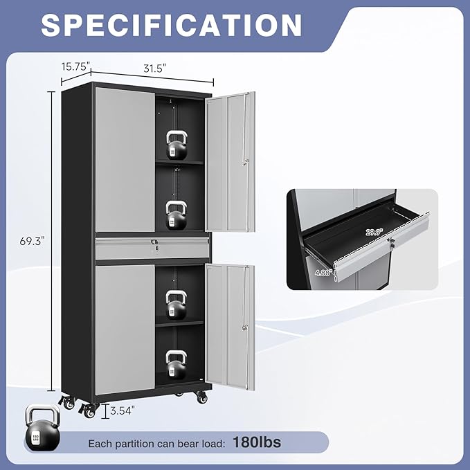 73" Metal Garage Storage Cabinet - Image 3