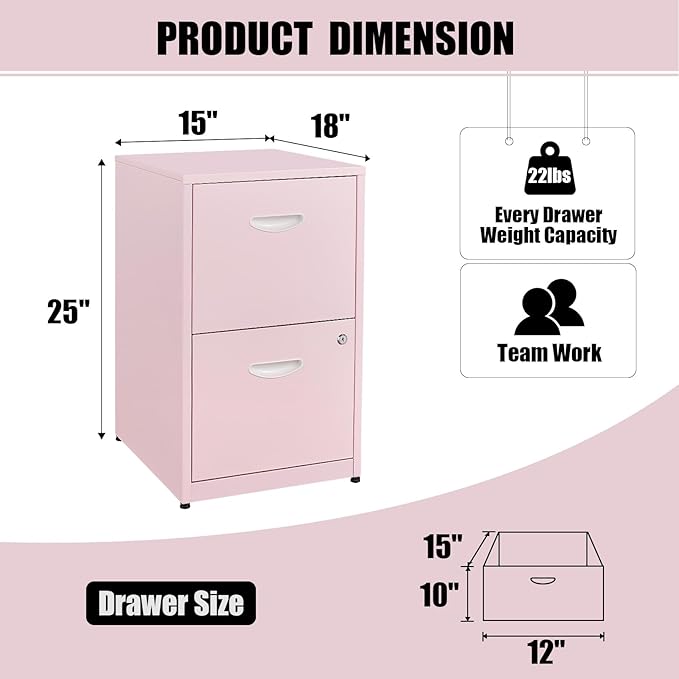 2 Drawer File Cabinet with Lock, Metal Vertical File Cabinets, Steel Light Duty - Image 3