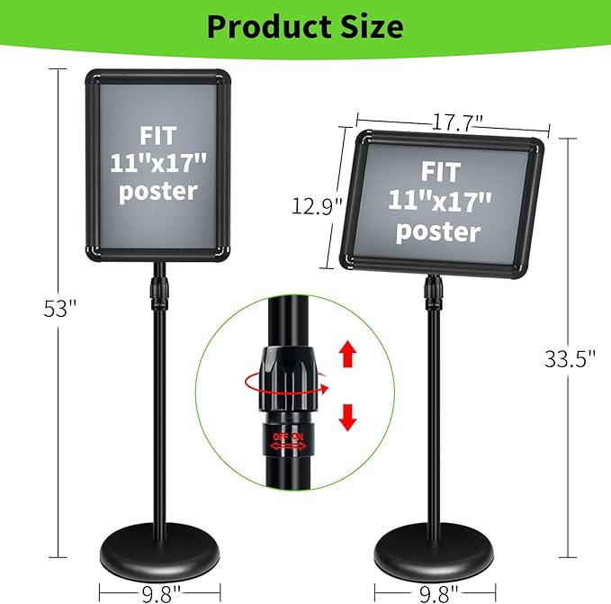2Packs Adjustable Pedestal Sign Holder Stand 11''x17'', Floor Standing Poster - Image 6