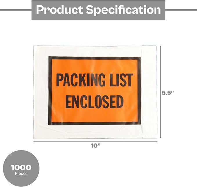 Packing List Enclosed Shipping Envelope 5.5"x10" Full Face Pouches Adhesive - Image 3