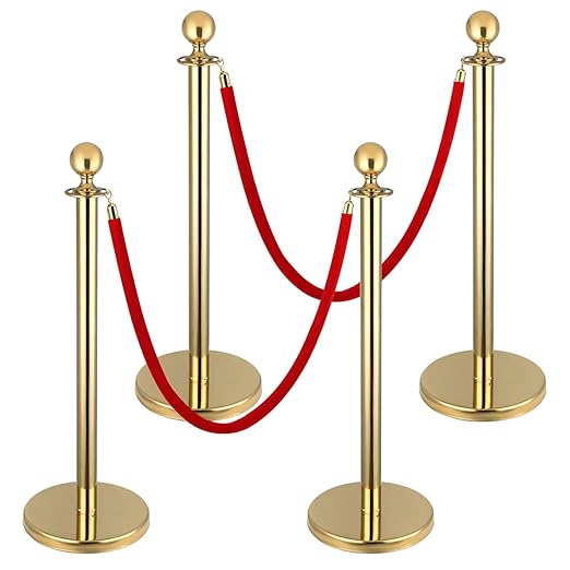 Gold Stanchions and Red Velvet Ropes Set, Crowd Control Ropes and Stanchion by Berverra