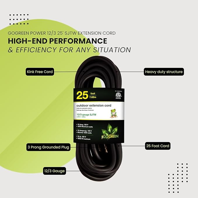 Go Green Power Inc. 12/3 SJTW Outdoor Extension Cord, 25 ft - Image 5