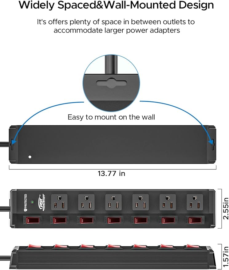 CRST 6 Outlet Metal Power Strip - Image 7