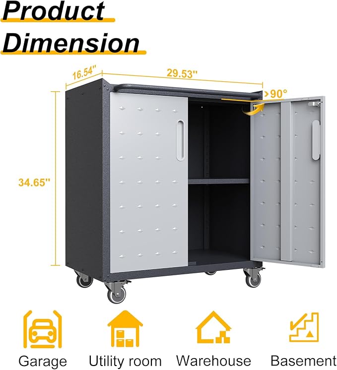 Metal Storage Cabinet with Wheels, Lockable Rolling Tool Chest with Adjustable - Image 3