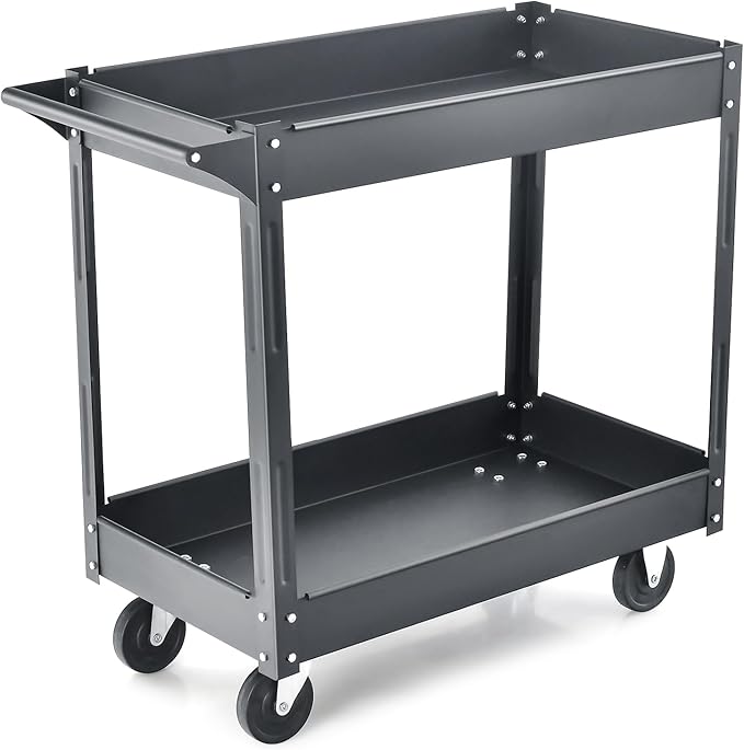 Goplus 2-Tier Utility Cart, Heavy Duty Commercial Service Tool Cart w/Handle - Image 8