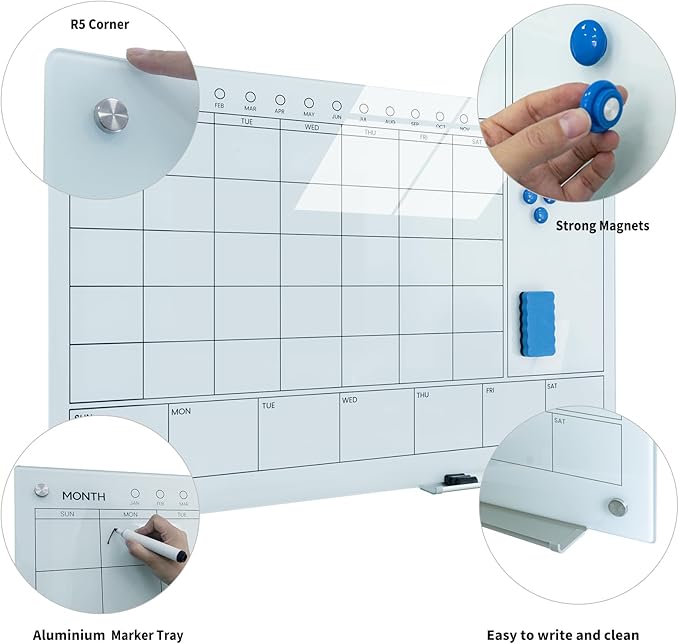 Magnetic Glass Whiteboard 36X24 Monthly Planner Calendar Dry Erase Board - Image 3